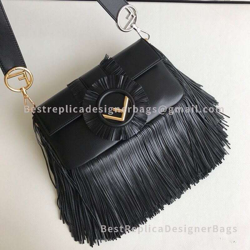 Fendi Baguette Medium Black Tassel Sheepskin Bag GHW 7781A